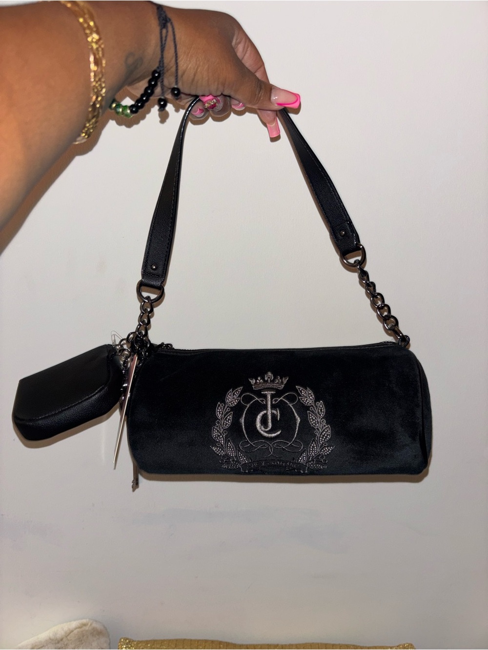 Juicy Couture Black Velvet Mini Shoulder Bag with Crest